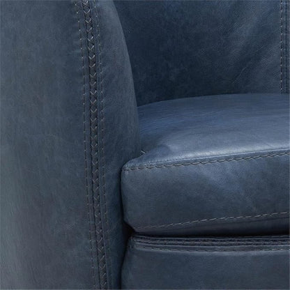Pemberly Row Set of 2 Vintage Navy All Italian Leather Swivel Club Chair