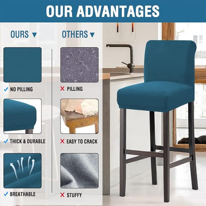 H.VERSAILTEX 100% Waterproof Bar Stool Cover Stretch Counter Stool Pub Chair Slipcover for Dining Room Removable Soft Thick Solid Fleece Fabric Bar Stool Slipcovers Set of 2, Peacock Blue