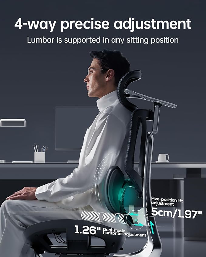 Hbada E3 Ultra Ergonomic Office Chair, Big and Tall Office Chairs - with 3-Zone Dynamic Lumbar Support, 360° Mechanical Armrests, 4D Adjustable Headrest, Aluminum Alloy, Premium Mesh Chair, Black