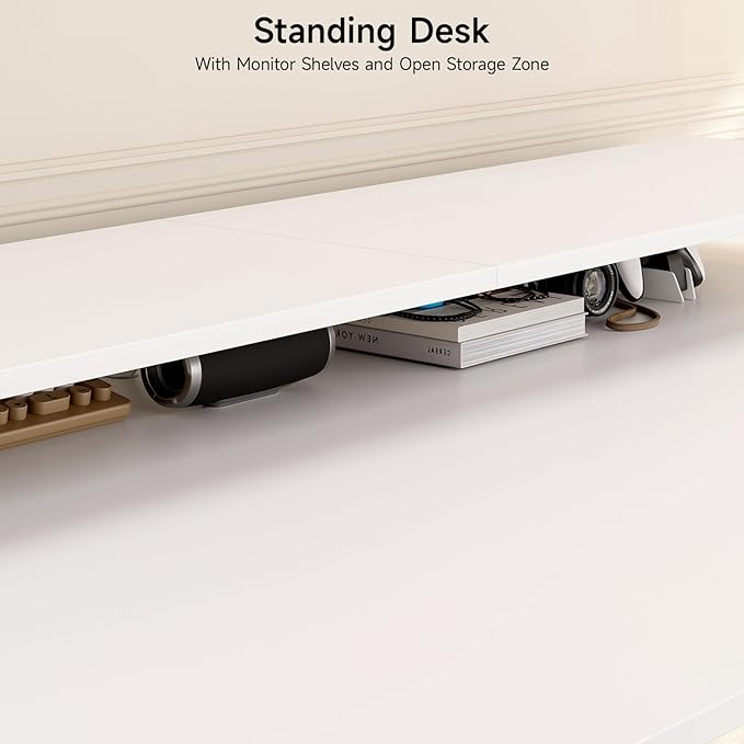 L Shaped Standing Desk, 71x43'' Electric L Stand Up Desk with 2 Adjustable Monitor Shelves, Dual Motor and Memory Controller, Adjustable Height from 28-46'' for Home and Computer Workstation, White