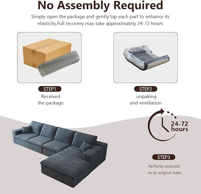 136.6'' L-Shaped Modern Modular Sectional Cloud Couch, 4-Seat Chenille Deep-Seat Sofa with Pillow for Living Room, Bedroom, Apartment, Ocean Blue