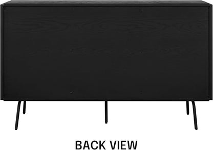 NTC Veil Modern Sideboard with 3 Doors, Buffet Cabinet with Vertical Groove Design and Metal Legs, Storage Cabinet for Living Room, and Hallway, Effortless Assembly - Burnt Black
