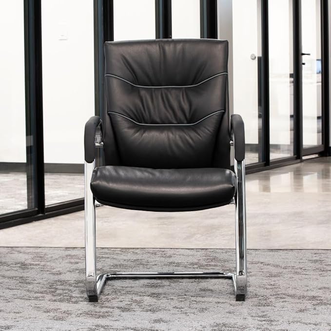 ZURI Modern Carnegie Leather and Chrome Side Chair with Aluminum Base - Black