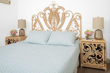 KOUBOO Peacock Rattan Headboard, Queen Size, Natural Color