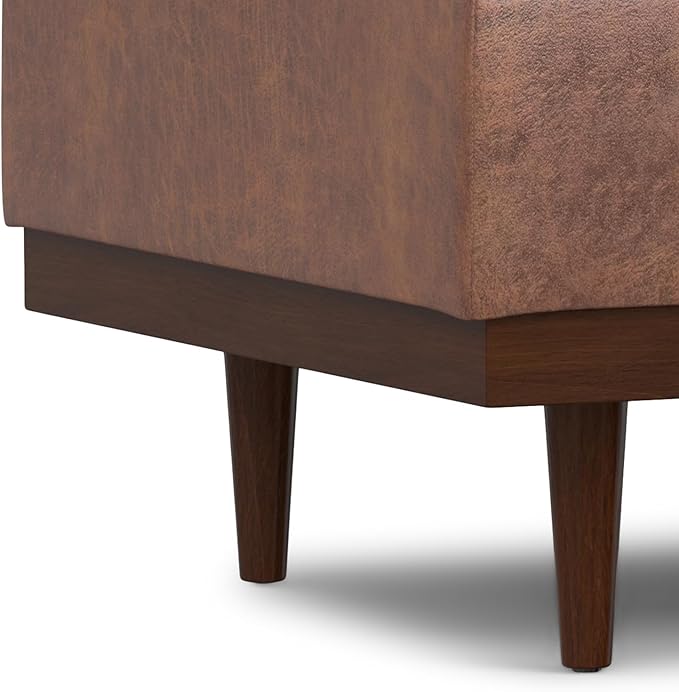SIMPLIHOME Mariah 34 inch Wide Contemporary Rectangle Coffee Table Storage Ottoman in Distressed Saddle Brown Vegan Faux Leather, Assembled, For the Living Room, Entryway and Family Room