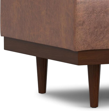 SIMPLIHOME Mariah 34 inch Wide Contemporary Rectangle Coffee Table Storage Ottoman in Distressed Saddle Brown Vegan Faux Leather, Assembled, For the Living Room, Entryway and Family Room