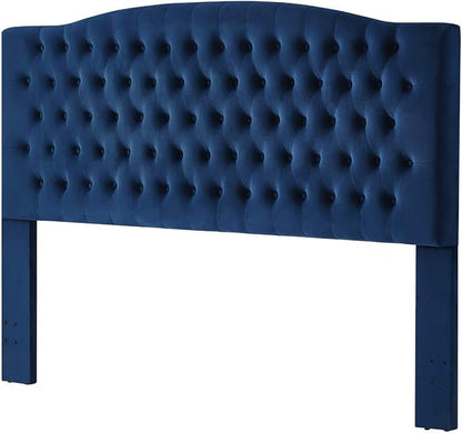 24KF Upholstered Button Tufted King Headboard and Velvet Fabric King/California King- Navy