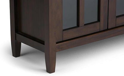 SIMPLIHOME Warm Shaker SOLID WOOD 32 inch Wide Transitional Low Storage Cabinet in Tobacco Brown for the Living Room, Entryway and Family Room