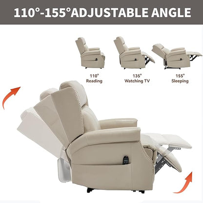 Manual Recliner Chair with Massage & Lumbar Heat, Breathable Leather Reclining Chair for Adults, Humanized Design Easy to Install Living Room Recliners Beige
