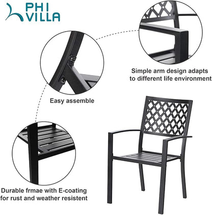 PHI VILLA Metal Outdoor Dining Chairs Set of 6 - Stackable Black Patio Chairs, 300lb Capacity (Diamond)