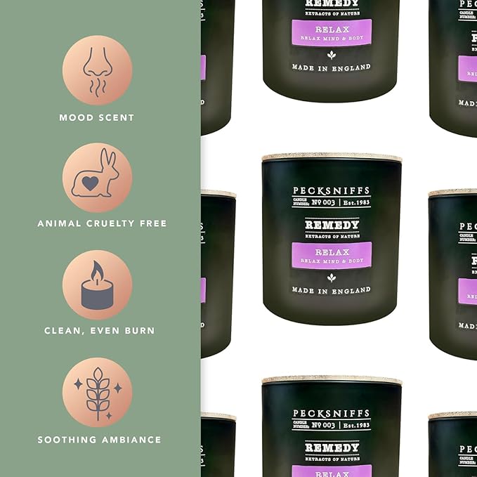 Pecksniff's Relax Candle - 3 Wick, 19.4 oz, 550g - Long-Lasting RelaxFragrance - Soothing Ambiance for Home Decor - Elegant Dark Green Design