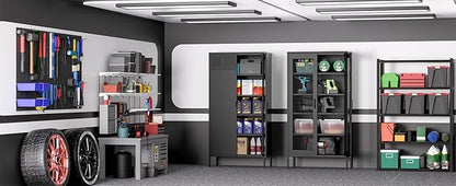 Metal Storage Cabinets with 4 Adjustable Shelves，Black Metal File Cabinet, 71'' Steel Storage for Home & Office, School,Kitchen Pantry,Tool Cabinet，Garage, Black