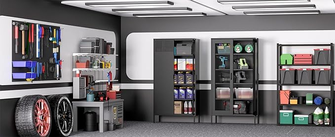 73" Metal Storage Cabinet, 5 Tiers Adjustable shelfs Tool Storage File Garage, Assembly Needs, Warehouse, Basement, Utility Room Standard Office Storage Cabinet(Black)