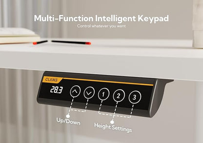 Claiks Electric Standing Desk, Adjustable Height Stand up Desk, 48x24 Inches Sit Stand Home Office Desk with Splice Board, White Frame/White Top
