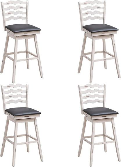 COSTWAY Bar Stools Set of 4, 29” 360° Swivel Bar Height Chairs with Rubber Wood Frame, Cushioned Seat, Ergonomic Backrest & Footrest, Wooden Upholstered Barstools for Kitchen Island (4, 29”)
