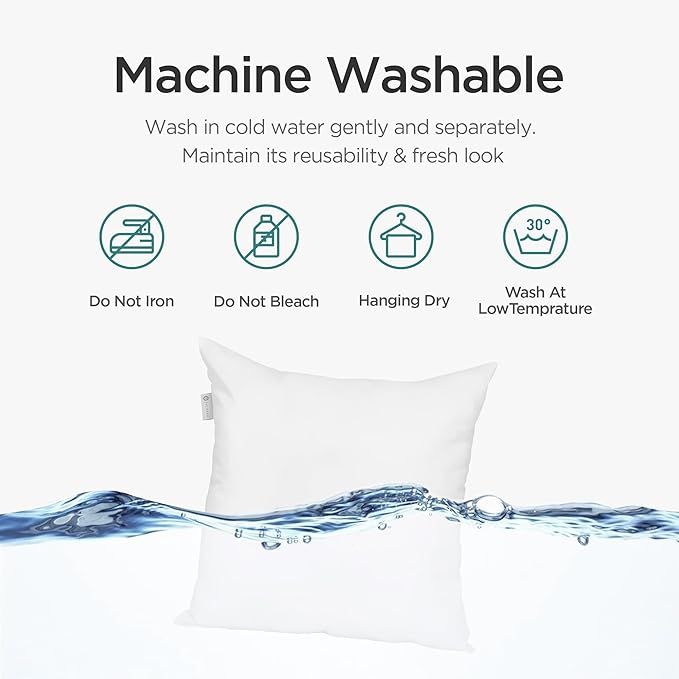 Acanva 26x26 Throw Pillow Inserts Set of 2, Premium Polyester Fiber Fill Square Sham Stuffer Cushion for Sofa, Bed, Couch and Chair, Machine Washable, 26x26 Inch(for 24x24 Cover), White 2 Count