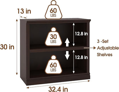 Bookcase, Open Storage Book Cases/Shelves, Floor Standing Indoor Furniture 2 Shelf Book case for Farmhouse Library Office Bedroom Kids, Dark Cherry - 2 Tier