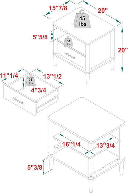 Walker Edison Modern 1-Drawer Nightstand, 20 Inch, Walnut 20-Inch