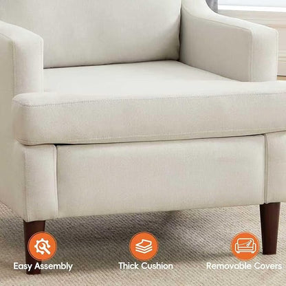 Mid-Century Accent Chair Modern Linen Fabric Armchair for Living Room,Comfy Upholstered Reading Chairs for Bedroom,Single Sofa Chair with Wood Legs (Linen Beige, Set of 1)