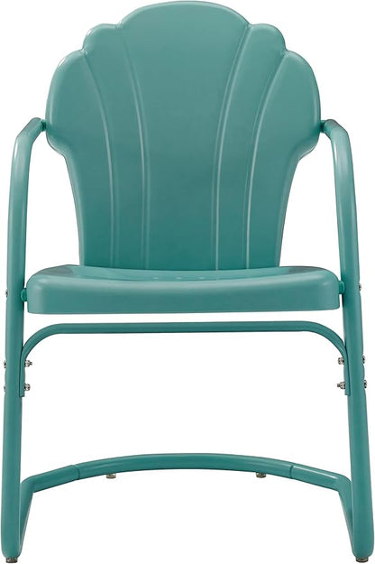 Crosley Furniture Tulip 2-Piece Outdoor Chair Set, Retro Metal Patio Chairs for Dining, Porch, Deck, Balcony, Pastel Blue Satin