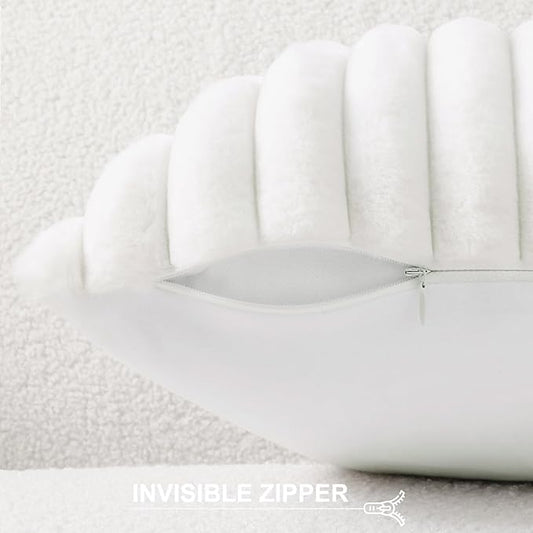 Pallene Faux Fur Plush Throw Pillow Covers 16x16 Set of 2, Luxury Soft Fluffy Striped Decorative Pillow Covers for Sofa, Couch, Living Room, White