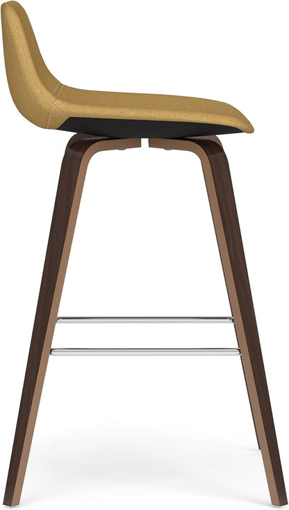 SIMPLIHOME Randolph Counter Stools (Set of 2) - 28 Inch Seat Height Upholstered Bentwood Kitchen Seats in Dijon Yellow Polyester Linen, Mid Century Modern Seating with Curved Backrest and Footrest