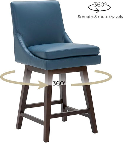 CHITA Bar Height Swivel Barstool with Back Set of 2, FSC Certified Upholstered Bar Stool, 30.7" H Seat Height, PU Leather in Dark Blue