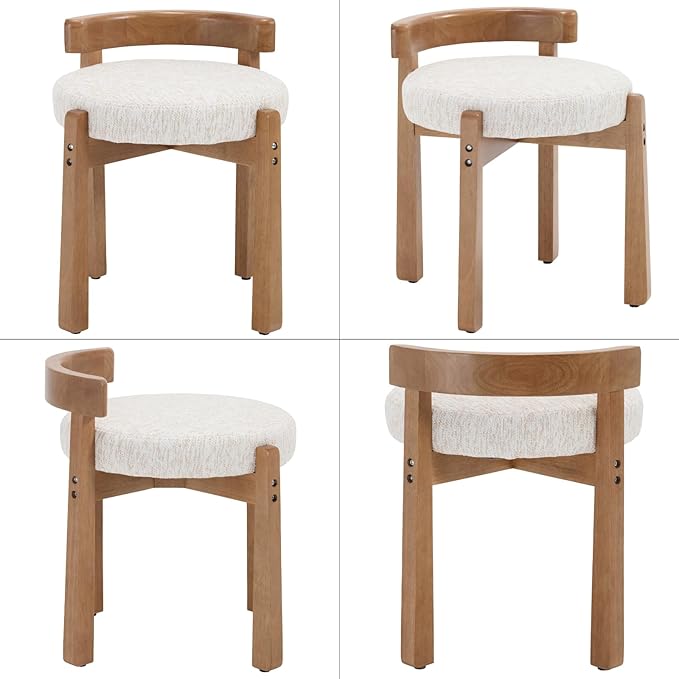 Modern Vanity Chair Upholstered Small Ottoman Footstool, Make Up Stool Chenille Fabric with Backrest Wooden Frame for Living Room Bedrooms, 1PC, Beige