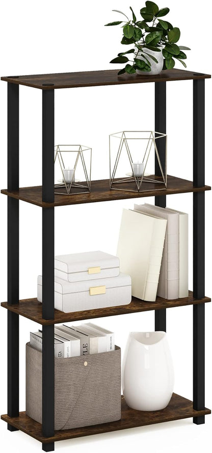 Furinno Turn-S-Tube 4-Tier Compact Multipurpose Shelf Display Rack with Square Tube, Amber Pine/Black