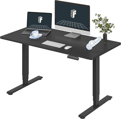 FLEXISPOT E6 Standing Desk Dual Motor 3 Stages Whole-Piece Electric 55x28 Inch Height Adjustable Home Office Desk (Black Frame + Black Desktop, 2 Packages)
