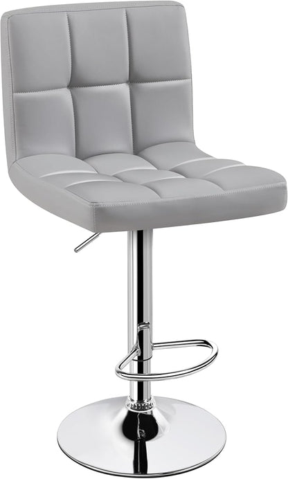 Yaheetech Bar Stools, PU Leather Adjustable Barstools, Modern Counter Stools with Back and Footrest, Counter Height Barstools for Bar, Kitchen, Dining Room, Light Gray