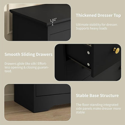 Black Dresser for Bedroom, 8 Drawer Dresser with Large Drawers, 55 Inch Wide Wood Chest for Living Room, Hallway
