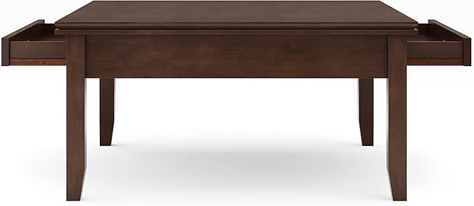 SIMPLIHOME Artisan Square Coffee Table - 36 inch Wide Solid Wood Transitional Cocktail Table in Russet Brown, Classic Living Room Table with Slatted Open Shelf and Contemporary Framed Top Design