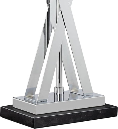 Possini Euro Design Proxima Modern Table Lamp with Black Marble Riser 28" Tall Chrome Silver Metal Double Rectangular Shades Decor for Bedroom Living Room Nightstand Bedside Office Kids Room