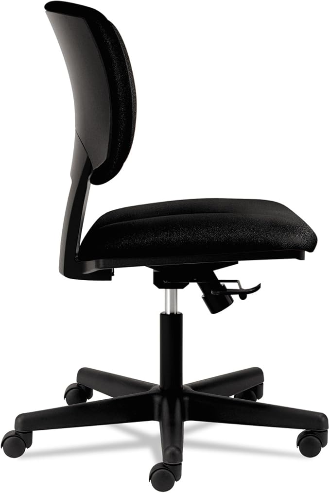 HON Volt Armless Office Chairs with Wheels, Ergonomic Adjustable Center-Tilt Recline, Fabric Back and Seat, Swivel Desk Chair, Black