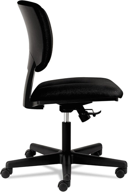 HON Volt Armless Office Chairs with Wheels, Ergonomic Adjustable Center-Tilt Recline, Fabric Back and Seat, Swivel Desk Chair, Black