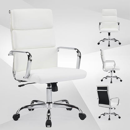 Office Chair, Ergonomic Adjustable Desk Chair, Mid Back Executive Comfortable Leather Lumbar Support Home Computer Chair with Padded Seat Swivel Wheels