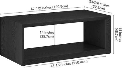 Henn&Hart 48" Rectangular Wood Coffee Table with Open Storage Shelf for Living Room, Family Room, or Office, Black Grain