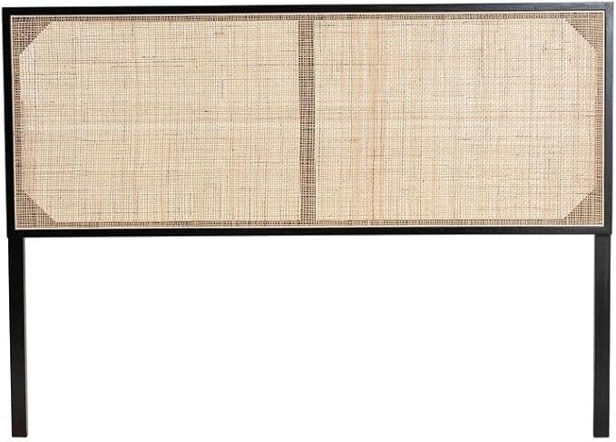 Rustic Romance Modern Bohemian Black Finished Bayur Wood and Natural Size Headboard 62.2L x 2D x 40.2H Inches Adjustable Height Traditional Design
