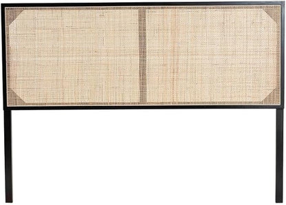 Rustic Romance Modern Bohemian Black Finished Bayur Wood and Natural Size Headboard 62.2L x 2D x 40.2H Inches Adjustable Height Traditional Design
