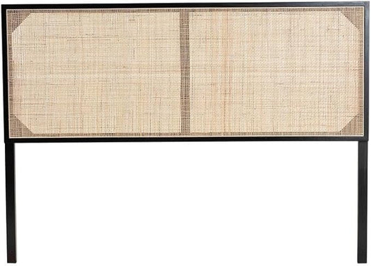 Rustic Romance Modern Bohemian Black Finished Bayur Wood and Natural Size Headboard 62.2L x 2D x 40.2H Inches Adjustable Height Traditional Design