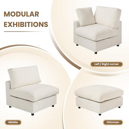 WJShome Sectional Couches for Living Room, 67 Inch Loveseat Sofa with Ottoman, Modern Chenille Fabric & Double Layer Cushions, Modular Couch for Apartment/Bedroom，Beige