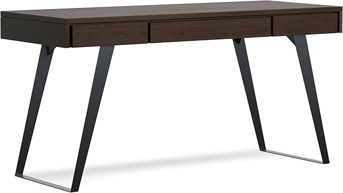 SIMPLIHOME Lowry Desk - 54-Inch Wide Solid Acacia Wood and Metal Writing Desk in Distressed Hickory Brown, Modern Industrial Home Office Computer Table with 2 Drawers and Flip-Down Keyboard Tray