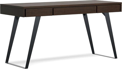 SIMPLIHOME Lowry Desk - 54-Inch Wide Solid Acacia Wood and Metal Writing Desk in Distressed Hickory Brown, Modern Industrial Home Office Computer Table with 2 Drawers and Flip-Down Keyboard Tray