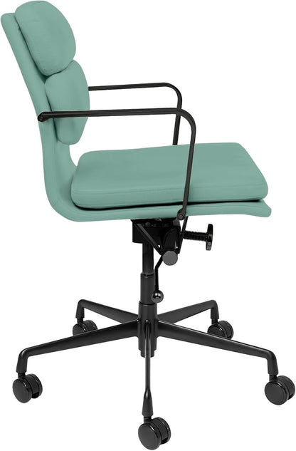 Laura Davidson Furniture SOHO II Padded Management Office Chair - Mid Back Desk Chair with Arm Rest, Swivel & Cushion Availability, Made of Faux Leather, Sage Green with Black Frame, Computer Chair