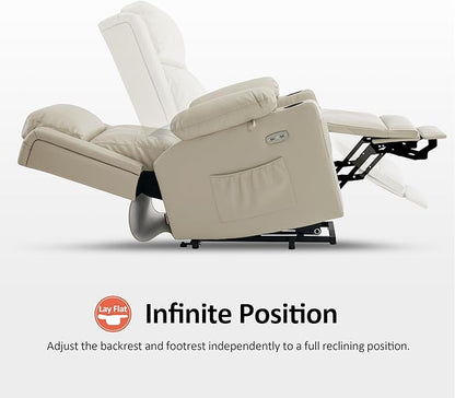 MCombo Lay Flat Triple Motor Power Lift Recliner Chair Sofa with Heat and Massage, Adjustable Headrest for Elderly, Infinite Position, Faux Leather 7661 (Beige, Medium)