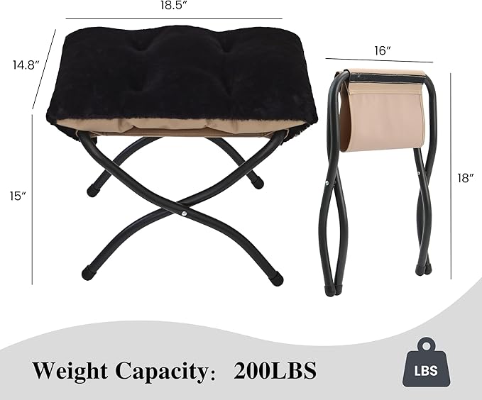 15"(H) Folding Ottoman, Set of 2, Foldable Footrest Stool, Small Foot Stool for Couch, Collapsible Foot Rest Ottoman for Sofa, Accent Padded Ottomans for Living Room, Bedroom, Black