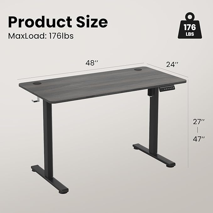 Casaphoria 47 x 24 inches Electric Standing Desk, Sit to Stand Desk with Memory Height Adjustment, Home Office Computer Desk for Writing and Games, Grey