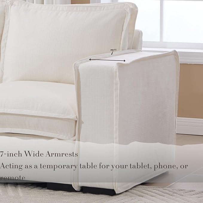 Modern Sectional Sofa for Living Room, Upholstered 2-Seater Modular Couches Linen Fabric Love Seat for Home Furniture, White