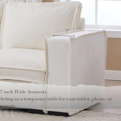 Modern Sectional Sofa for Living Room, Upholstered 2-Seater Modular Couches Linen Fabric Love Seat for Home Furniture, White